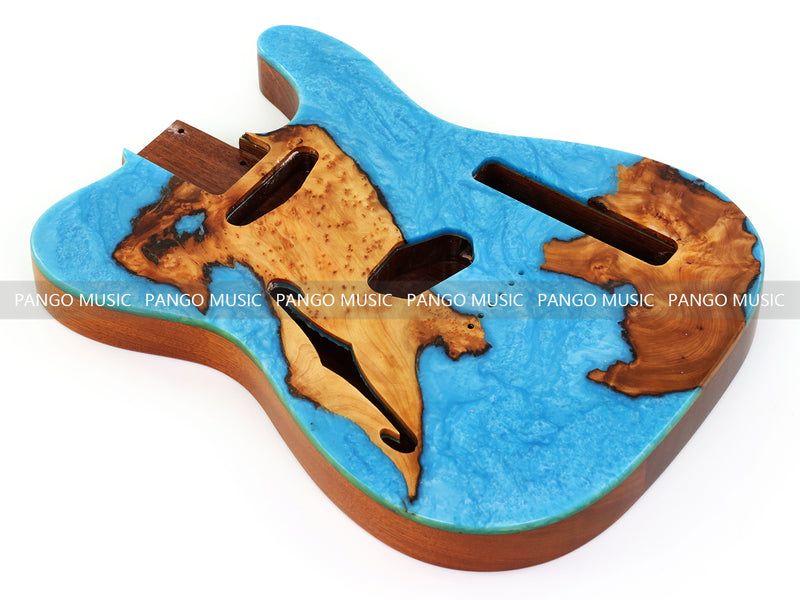 One-of-a-Kind Burl Wood Veneer Epoxy Resin Tele Thinline Style Electric Guitar Body with F-Hole (TRB-014)