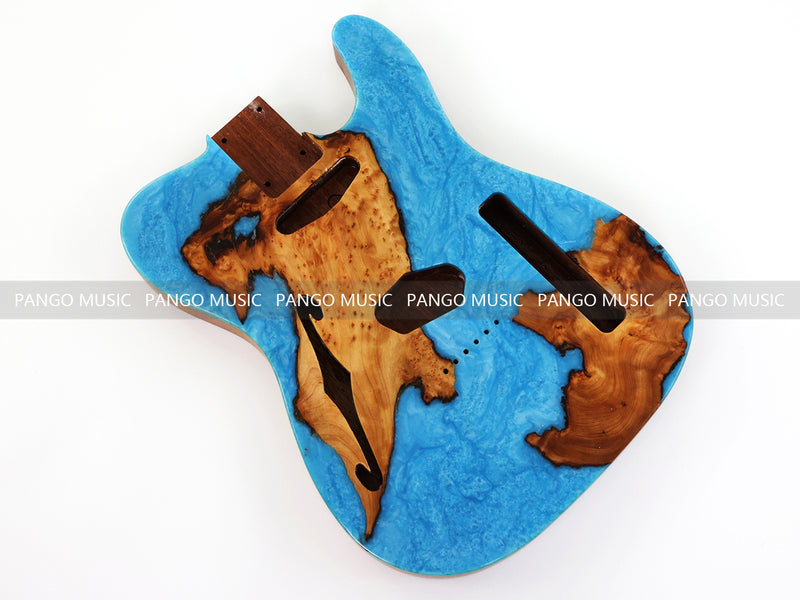 One-of-a-Kind Burl Wood Veneer Epoxy Resin Tele Thinline Style Electric Guitar Body with F-Hole (TRB-014)