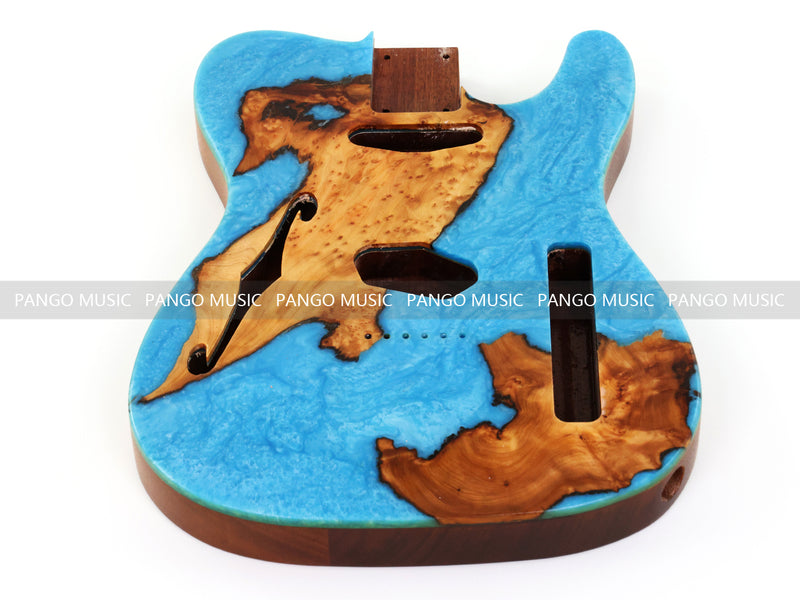 One-of-a-Kind Burl Wood Veneer Epoxy Resin Tele Thinline Style Electric Guitar Body with F-Hole (TRB-014)