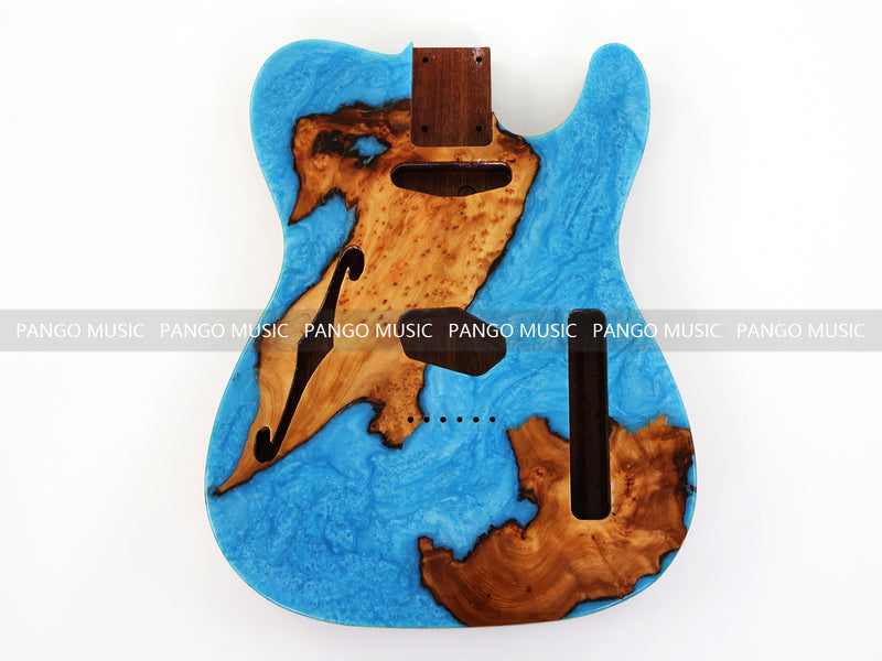 One-of-a-Kind Burl Wood Veneer Epoxy Resin Tele Thinline Style Electric Guitar Body with F-Hole (TRB-014)