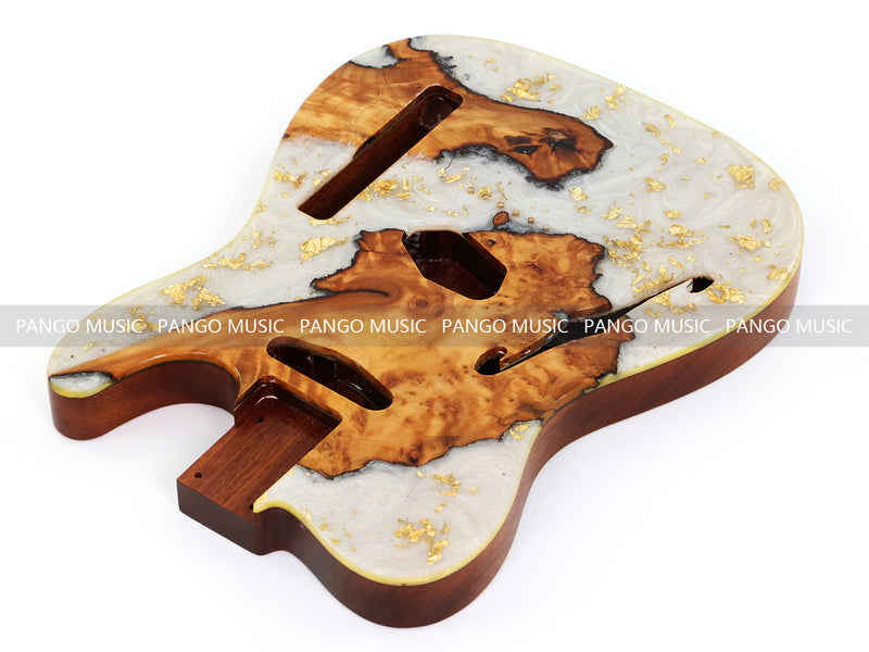 One-of-a-Kind Burl Wood Veneer Epoxy Resin Tele Thinline Style Electric Guitar Body with F-Hole (TRB-015)