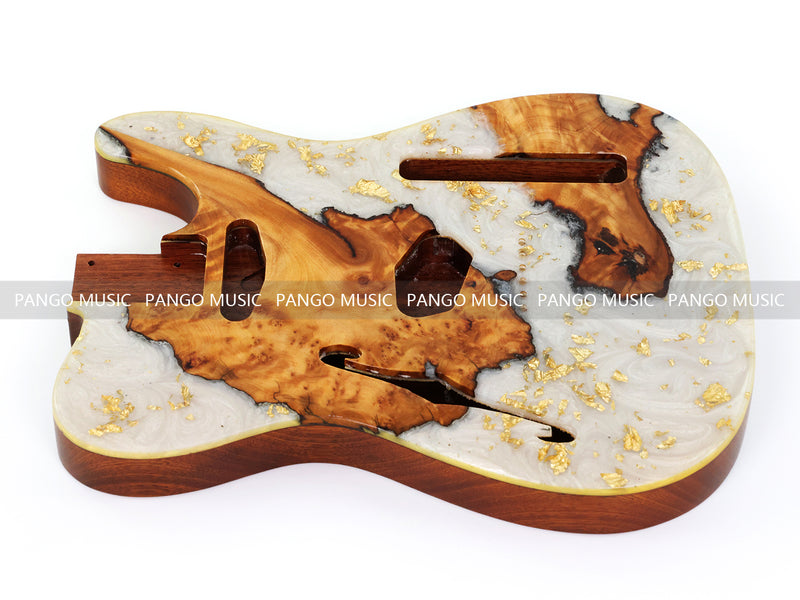 One-of-a-Kind Burl Wood Veneer Epoxy Resin Tele Thinline Style Electric Guitar Body with F-Hole (TRB-015)