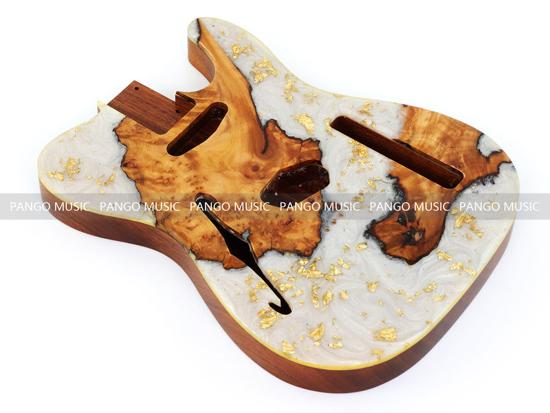 One-of-a-Kind Burl Wood Veneer Epoxy Resin Tele Thinline Style Electric Guitar Body with F-Hole (TRB-015)