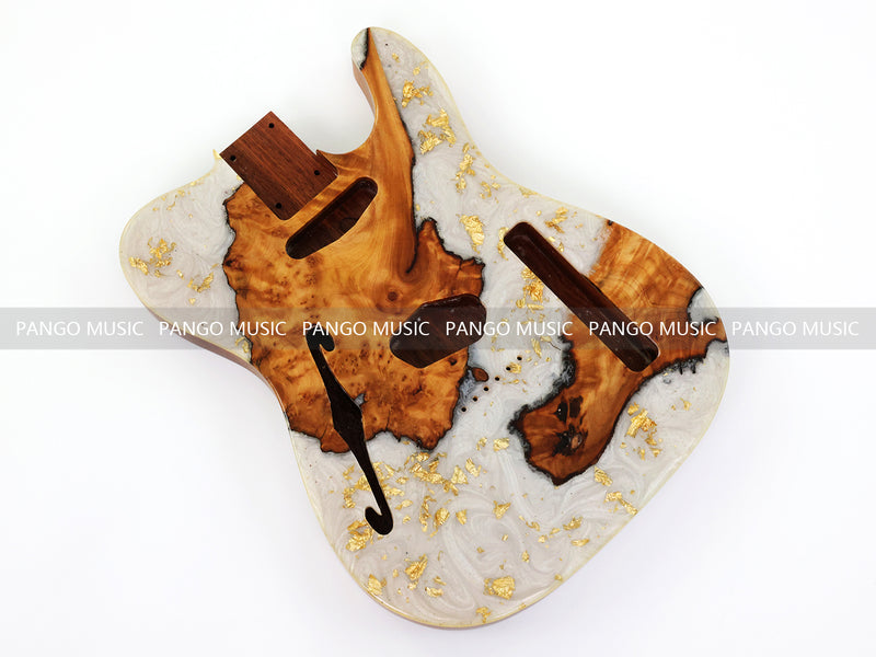 One-of-a-Kind Burl Wood Veneer Epoxy Resin Tele Thinline Style Electric Guitar Body with F-Hole (TRB-015)