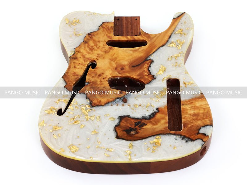 One-of-a-Kind Burl Wood Veneer Epoxy Resin Tele Thinline Style Electric Guitar Body with F-Hole (TRB-015)