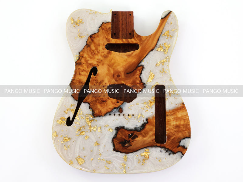 One-of-a-Kind Burl Wood Veneer Epoxy Resin Tele Thinline Style Electric Guitar Body with F-Hole (TRB-015)