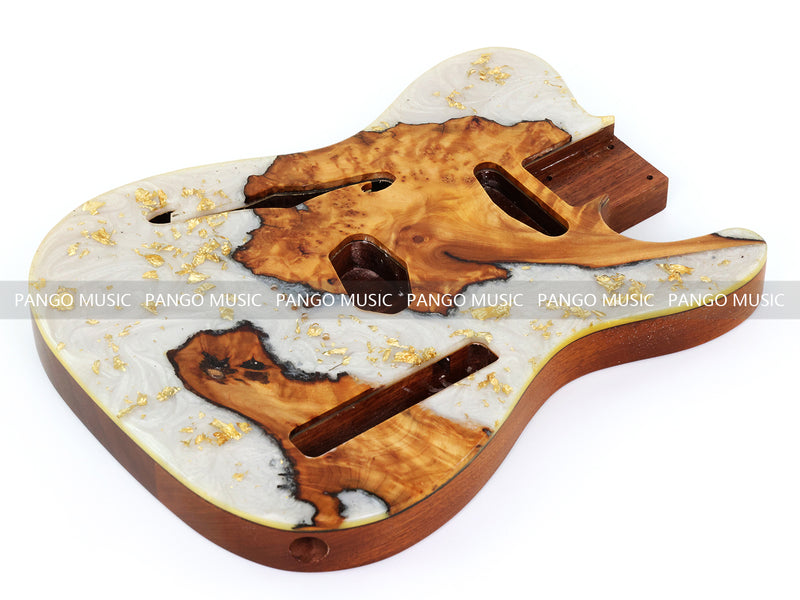 One-of-a-Kind Burl Wood Veneer Epoxy Resin Tele Thinline Style Electric Guitar Body with F-Hole (TRB-015)
