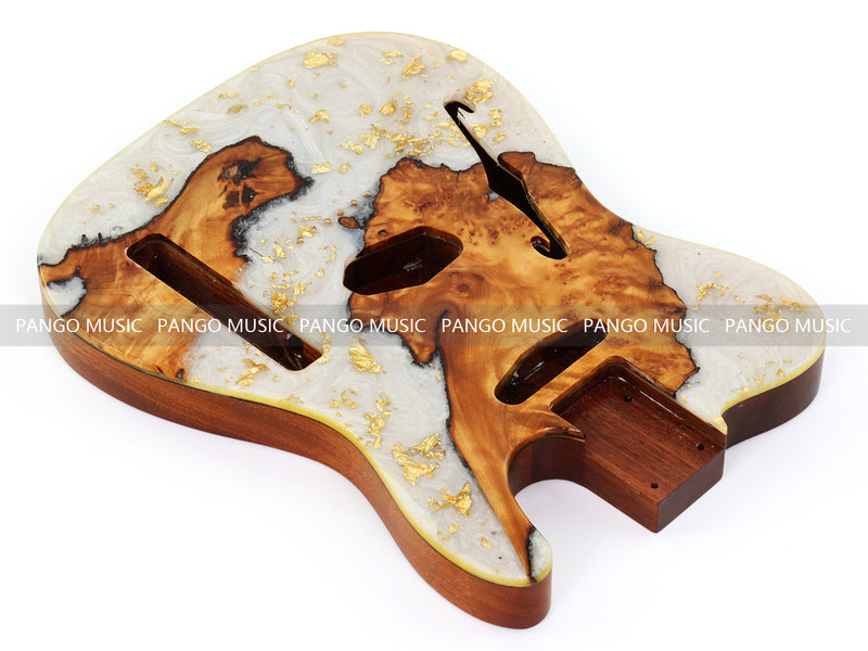 One-of-a-Kind Burl Wood Veneer Epoxy Resin Tele Thinline Style Electric Guitar Body with F-Hole (TRB-015)