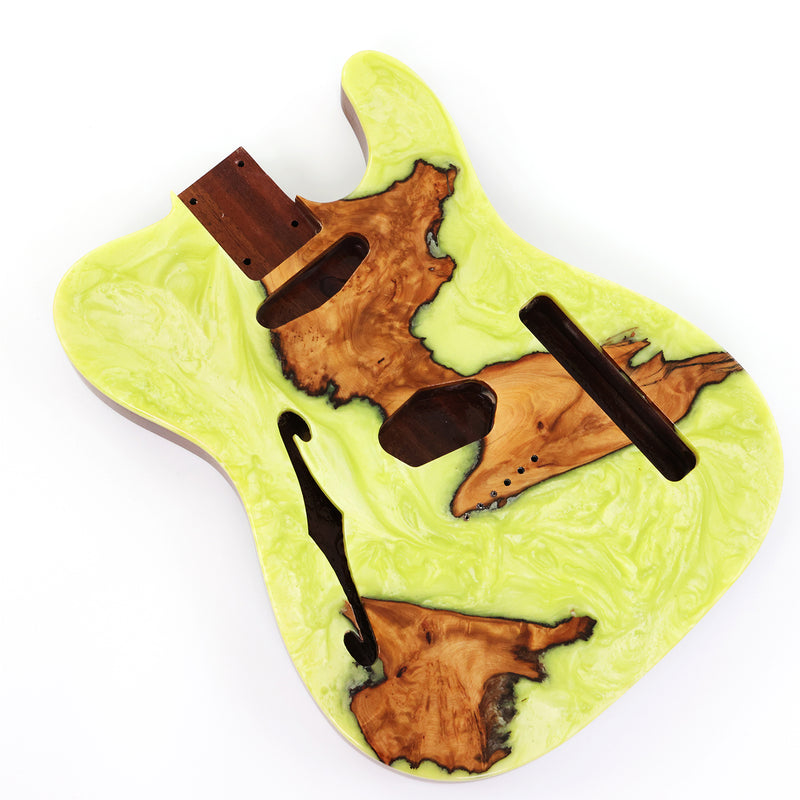 One-of-a-Kind Burl Wood Veneer Epoxy Resin Tele Thinline Style Electric Guitar Body with F-Hole (TRB-016)