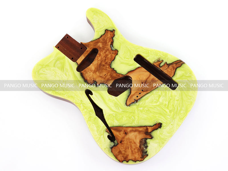 One-of-a-Kind Burl Wood Veneer Epoxy Resin Tele Thinline Style Electric Guitar Body with F-Hole (TRB-016)