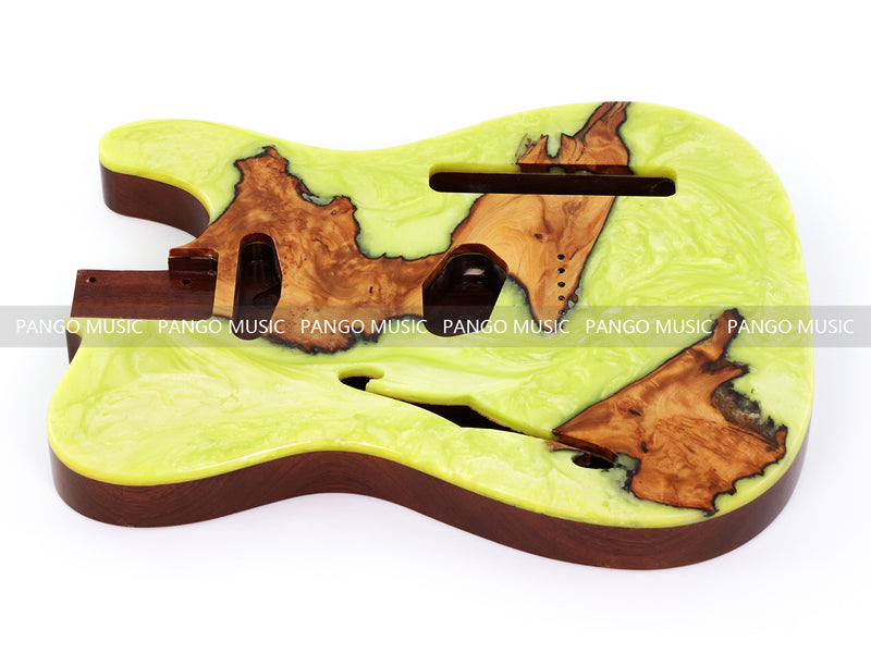 One-of-a-Kind Burl Wood Veneer Epoxy Resin Tele Thinline Style Electric Guitar Body with F-Hole (TRB-016)