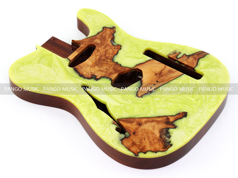 One-of-a-Kind Burl Wood Veneer Epoxy Resin Tele Thinline Style Electric Guitar Body with F-Hole (TRB-016)