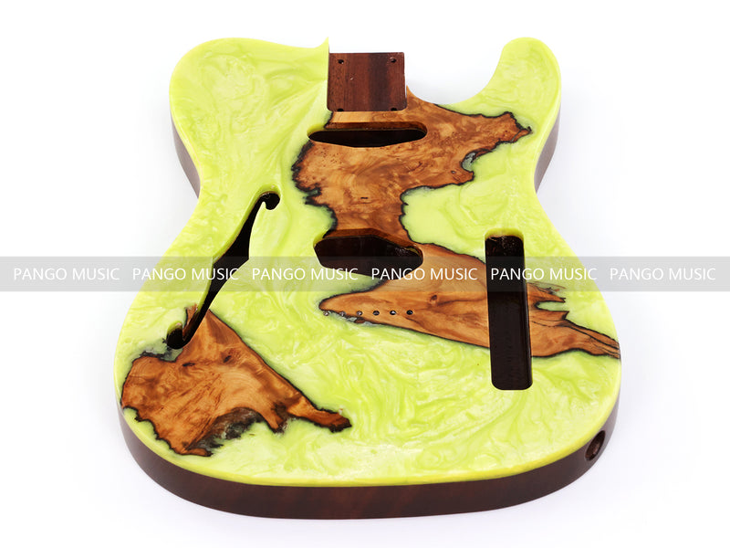 One-of-a-Kind Burl Wood Veneer Epoxy Resin Tele Thinline Style Electric Guitar Body with F-Hole (TRB-016)