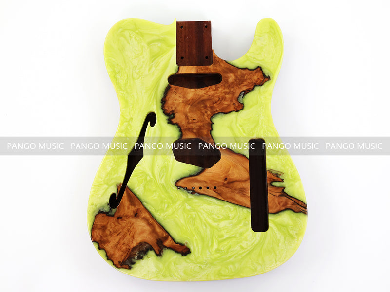 One-of-a-Kind Burl Wood Veneer Epoxy Resin Tele Thinline Style Electric Guitar Body with F-Hole (TRB-016)