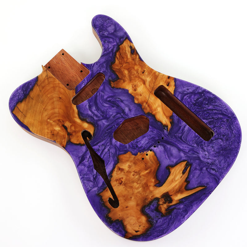 One-of-a-Kind Burl Wood Veneer Epoxy Resin Tele Thinline Style Electric Guitar Body with F-Hole (TRB-017)