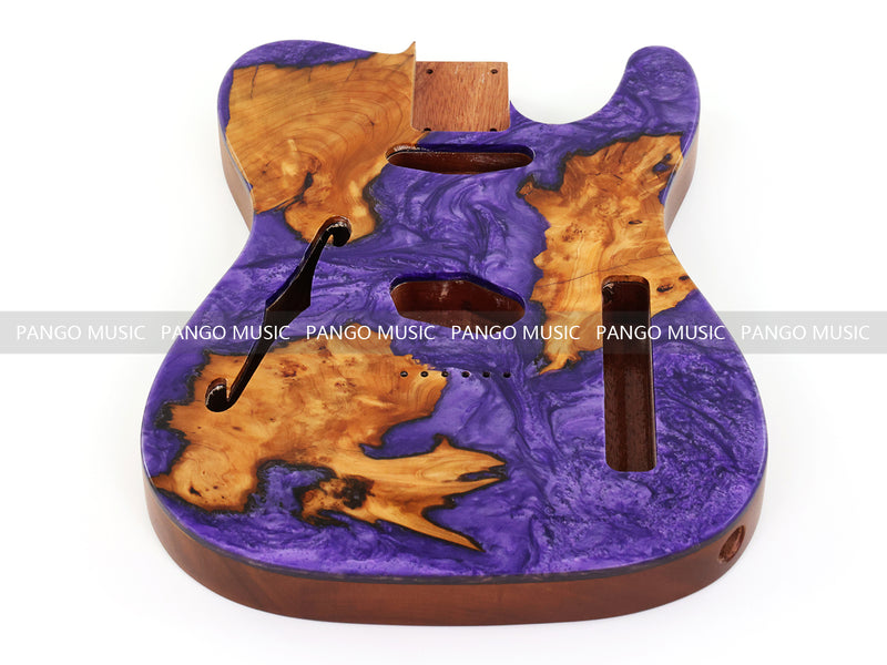 One-of-a-Kind Burl Wood Veneer Epoxy Resin Tele Thinline Style Electric Guitar Body with F-Hole (TRB-017)