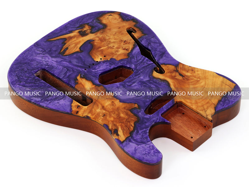 One-of-a-Kind Burl Wood Veneer Epoxy Resin Tele Thinline Style Electric Guitar Body with F-Hole (TRB-017)