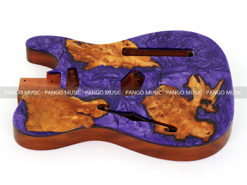 One-of-a-Kind Burl Wood Veneer Epoxy Resin Tele Thinline Style Electric Guitar Body with F-Hole (TRB-017)