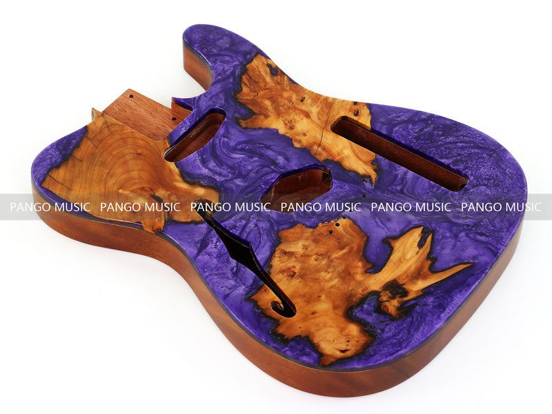 One-of-a-Kind Burl Wood Veneer Epoxy Resin Tele Thinline Style Electric Guitar Body with F-Hole (TRB-017)