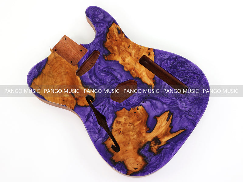 One-of-a-Kind Burl Wood Veneer Epoxy Resin Tele Thinline Style Electric Guitar Body with F-Hole (TRB-017)