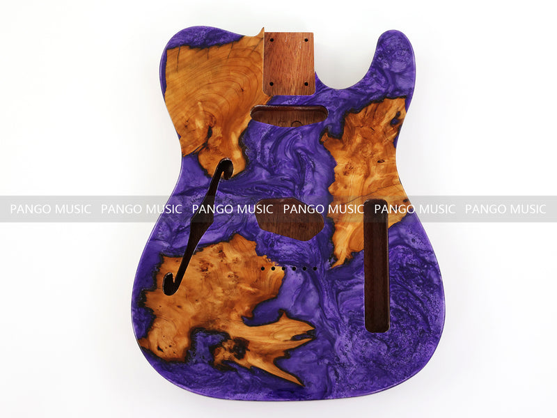 One-of-a-Kind Burl Wood Veneer Epoxy Resin Tele Thinline Style Electric Guitar Body with F-Hole (TRB-017)