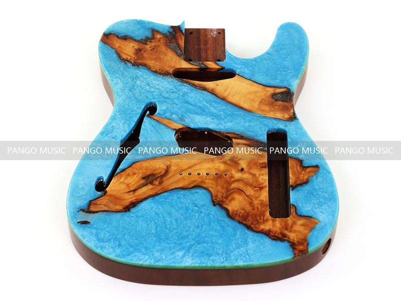 One-of-a-Kind Burl Wood Veneer Epoxy Resin Tele Thinline Style Electric Guitar Body with F-Hole (TRB-018)