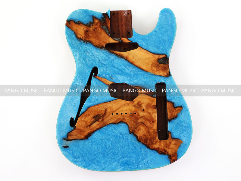 One-of-a-Kind Burl Wood Veneer Epoxy Resin Tele Thinline Style Electric Guitar Body with F-Hole (TRB-018)