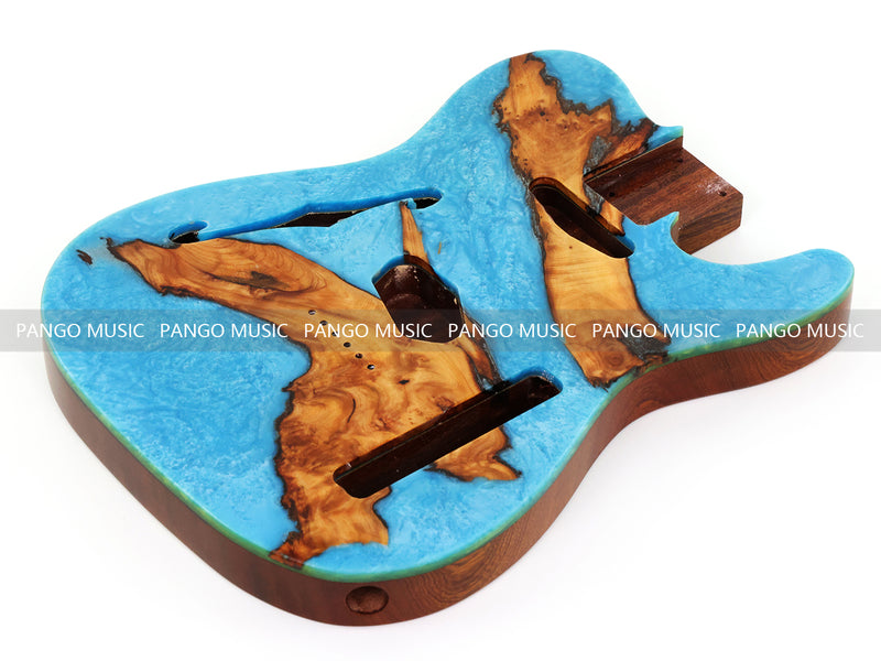 One-of-a-Kind Burl Wood Veneer Epoxy Resin Tele Thinline Style Electric Guitar Body with F-Hole (TRB-018)