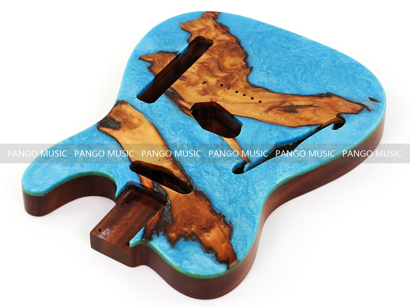 One-of-a-Kind Burl Wood Veneer Epoxy Resin Tele Thinline Style Electric Guitar Body with F-Hole (TRB-018)