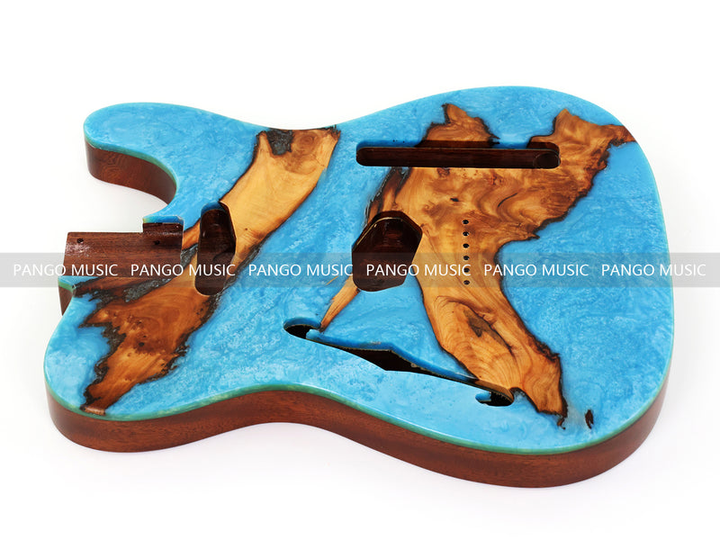 One-of-a-Kind Burl Wood Veneer Epoxy Resin Tele Thinline Style Electric Guitar Body with F-Hole (TRB-018)