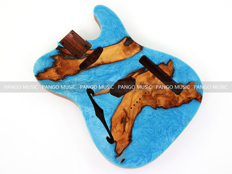 One-of-a-Kind Burl Wood Veneer Epoxy Resin Tele Thinline Style Electric Guitar Body with F-Hole (TRB-018)