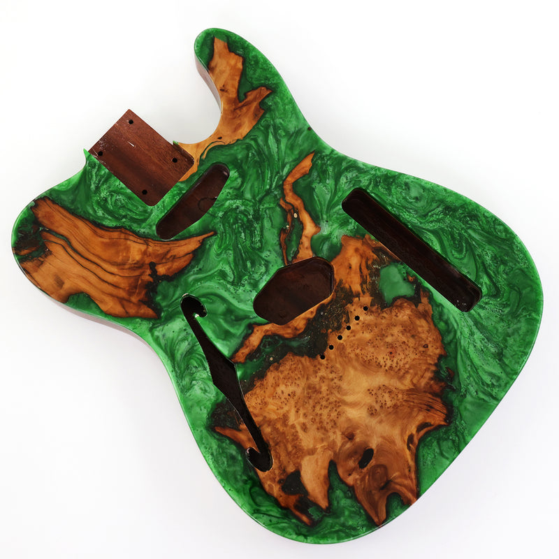 One-of-a-Kind Burl Wood Veneer Epoxy Resin Tele Thinline Style Electric Guitar Body with F-Hole (TRB-019)