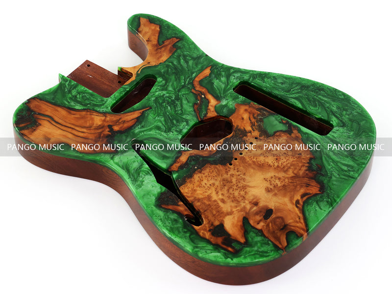 One-of-a-Kind Burl Wood Veneer Epoxy Resin Tele Thinline Style Electric Guitar Body with F-Hole (TRB-019)