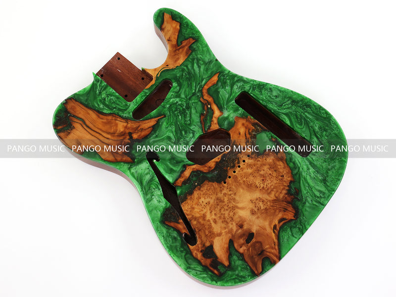 One-of-a-Kind Burl Wood Veneer Epoxy Resin Tele Thinline Style Electric Guitar Body with F-Hole (TRB-019)