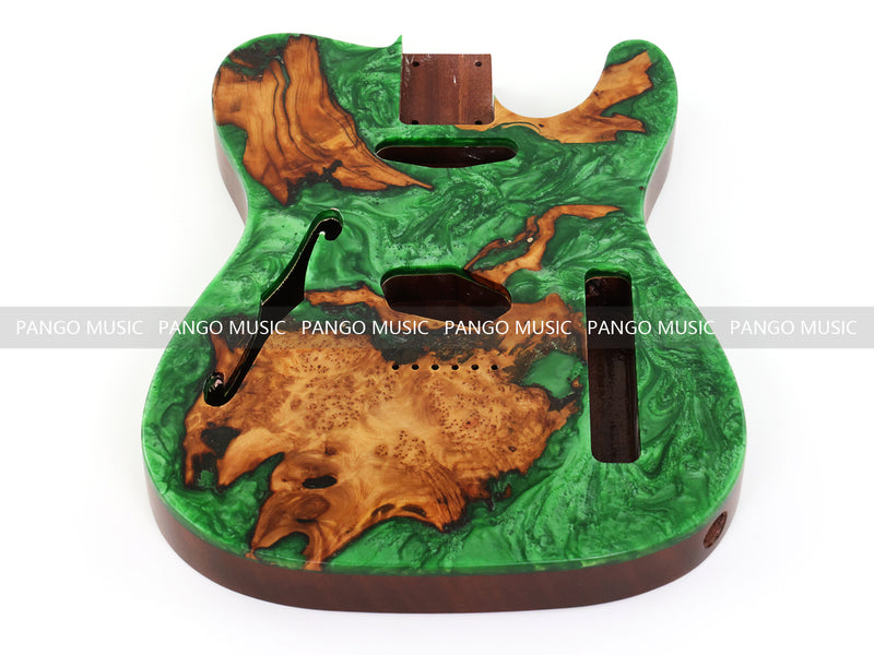 One-of-a-Kind Burl Wood Veneer Epoxy Resin Tele Thinline Style Electric Guitar Body with F-Hole (TRB-019)