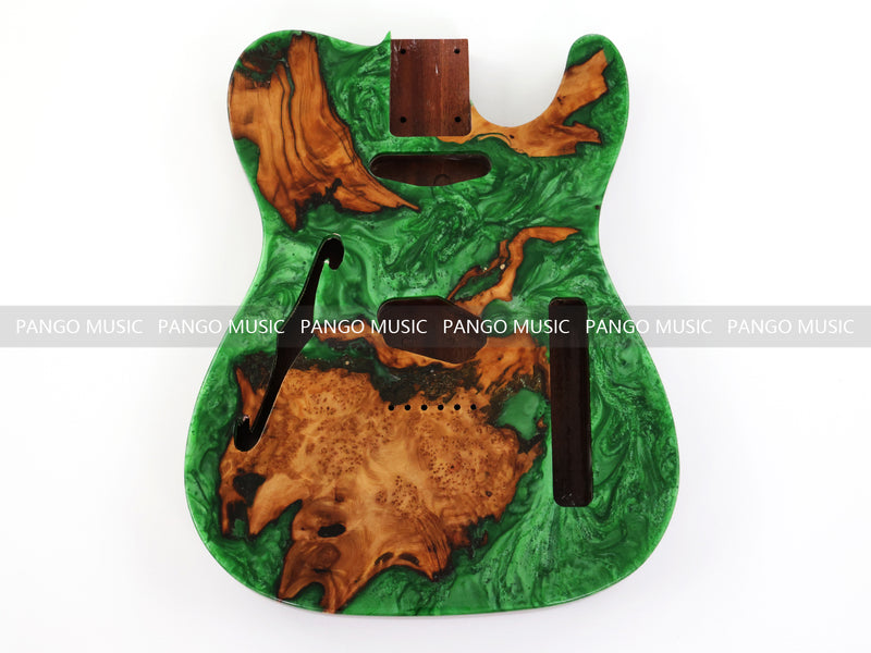 One-of-a-Kind Burl Wood Veneer Epoxy Resin Tele Thinline Style Electric Guitar Body with F-Hole (TRB-019)