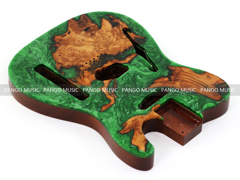 One-of-a-Kind Burl Wood Veneer Epoxy Resin Tele Thinline Style Electric Guitar Body with F-Hole (TRB-019)