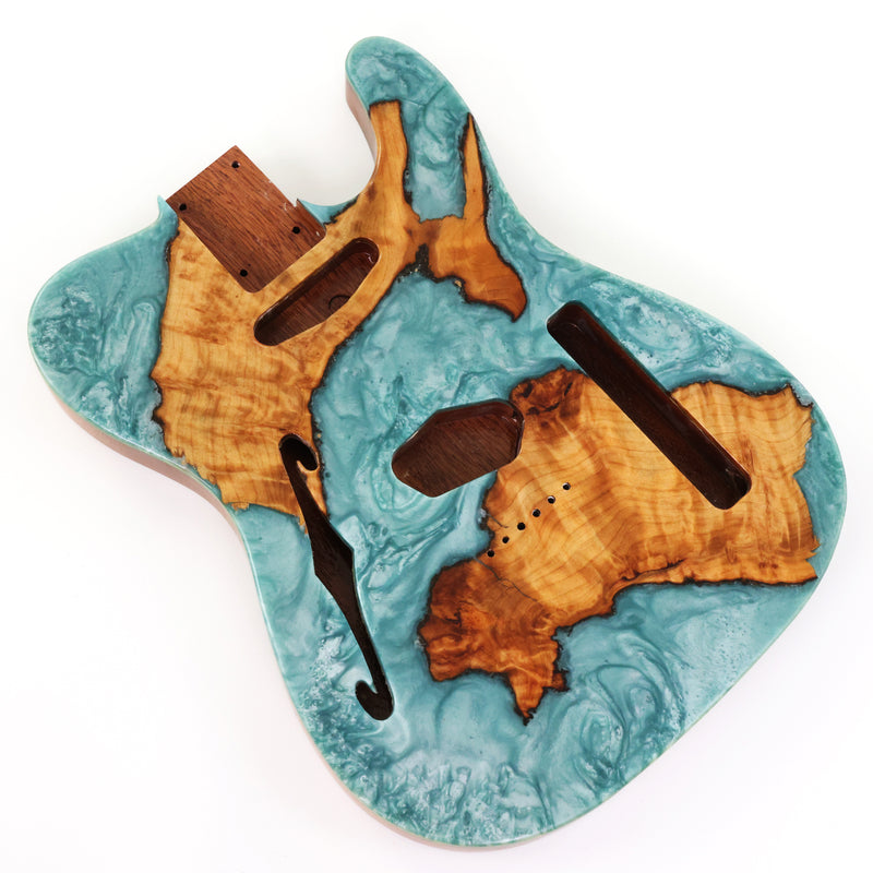 One-of-a-Kind Burl Wood Veneer Epoxy Resin Tele Thinline Style Electric Guitar Body with F-Hole (TRB-020)