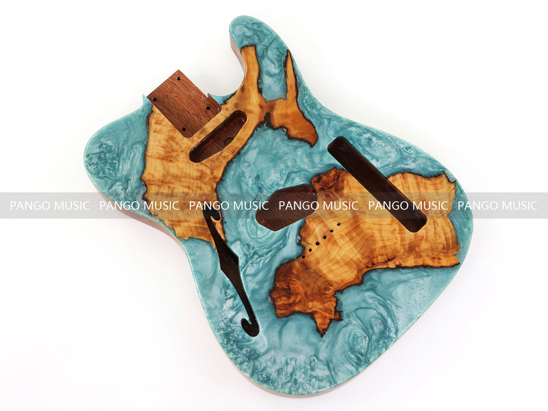 One-of-a-Kind Burl Wood Veneer Epoxy Resin Tele Thinline Style Electric Guitar Body with F-Hole (TRB-020)