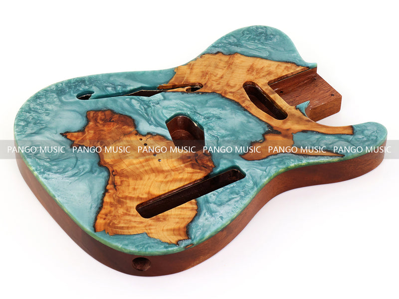 One-of-a-Kind Burl Wood Veneer Epoxy Resin Tele Thinline Style Electric Guitar Body with F-Hole (TRB-020)