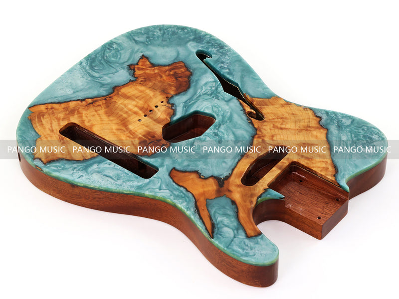 One-of-a-Kind Burl Wood Veneer Epoxy Resin Tele Thinline Style Electric Guitar Body with F-Hole (TRB-020)
