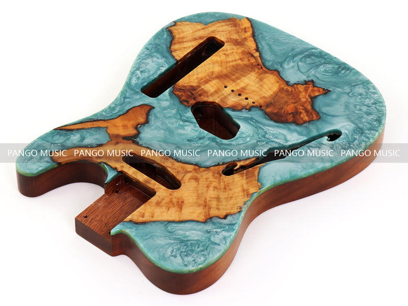One-of-a-Kind Burl Wood Veneer Epoxy Resin Tele Thinline Style Electric Guitar Body with F-Hole (TRB-020)