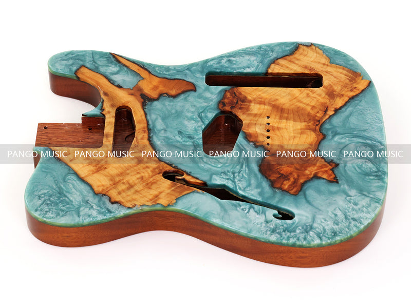 One-of-a-Kind Burl Wood Veneer Epoxy Resin Tele Thinline Style Electric Guitar Body with F-Hole (TRB-020)