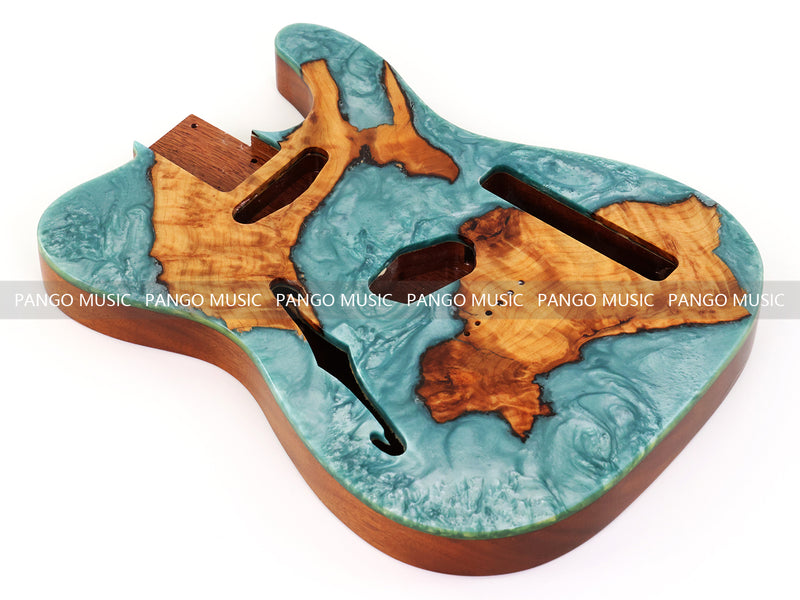 One-of-a-Kind Burl Wood Veneer Epoxy Resin Tele Thinline Style Electric Guitar Body with F-Hole (TRB-020)