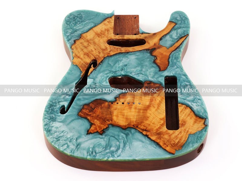 One-of-a-Kind Burl Wood Veneer Epoxy Resin Tele Thinline Style Electric Guitar Body with F-Hole (TRB-020)