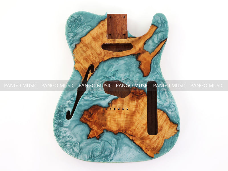 One-of-a-Kind Burl Wood Veneer Epoxy Resin Tele Thinline Style Electric Guitar Body with F-Hole (TRB-020)