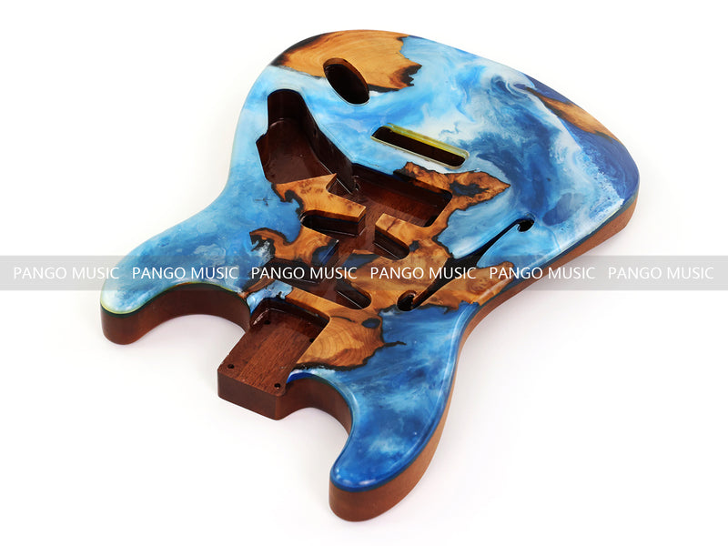 One-of-a-Kind ST Thinline Style Electric Guitar Body with F-hole, Burl Wood & Epoxy Resin Top (SRB-001)