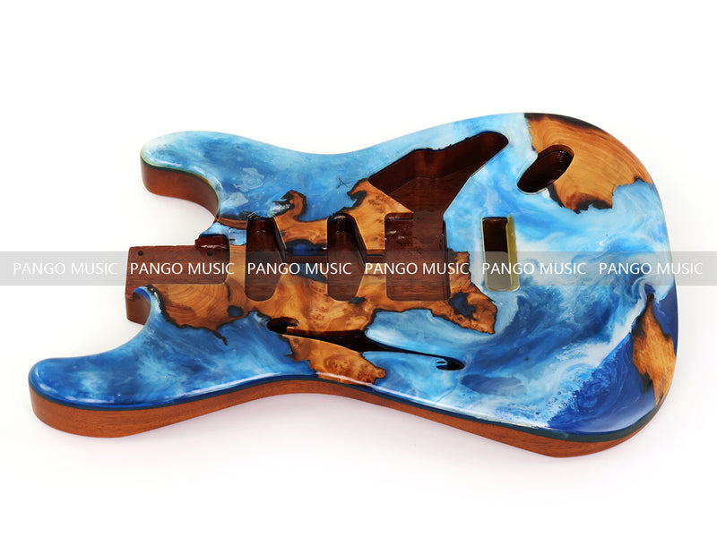 One-of-a-Kind ST Thinline Style Electric Guitar Body with F-hole, Burl Wood & Epoxy Resin Top (SRB-001)