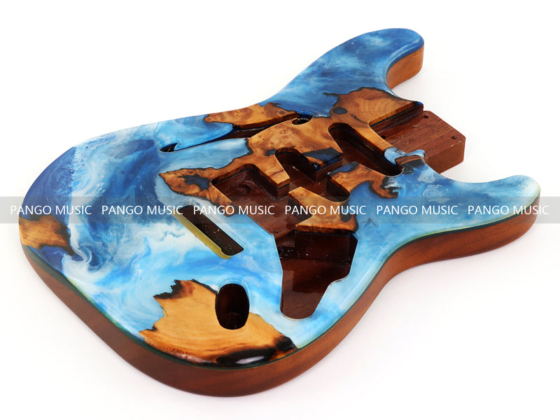 One-of-a-Kind ST Thinline Style Electric Guitar Body with F-hole, Burl Wood & Epoxy Resin Top (SRB-001)