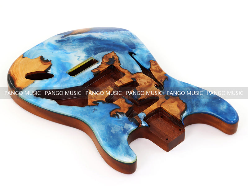 One-of-a-Kind ST Thinline Style Electric Guitar Body with F-hole, Burl Wood & Epoxy Resin Top (SRB-001)